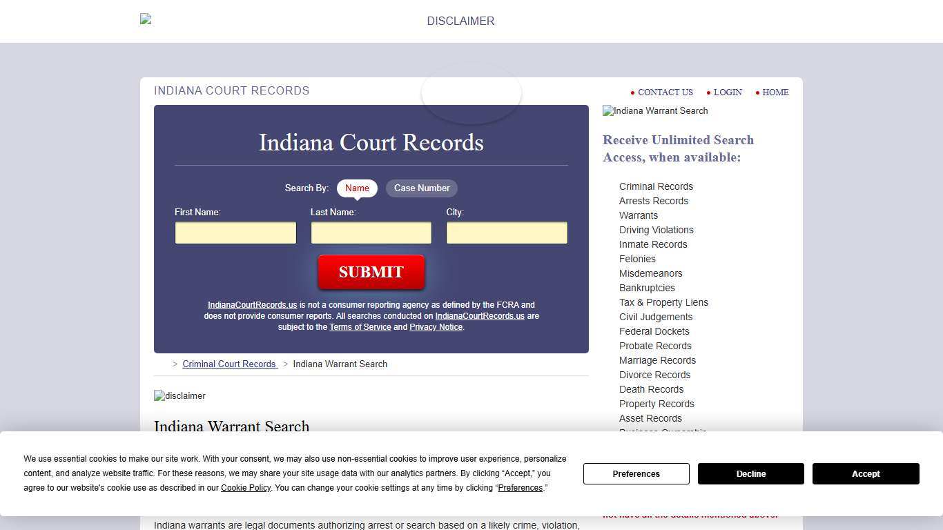 Indiana Warrant Search IndianaCourtRecords.us