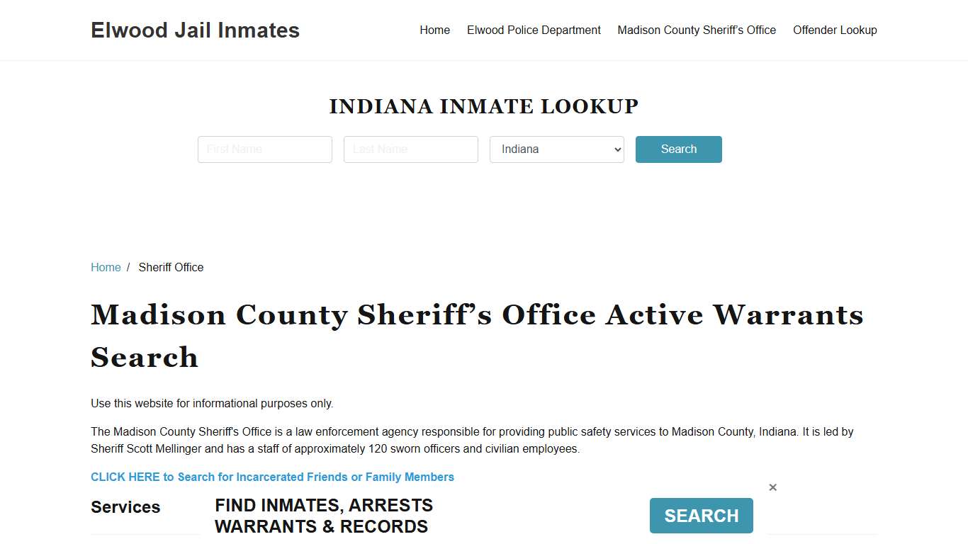 Madison County Sheriff Office, IN Warrant Lookup