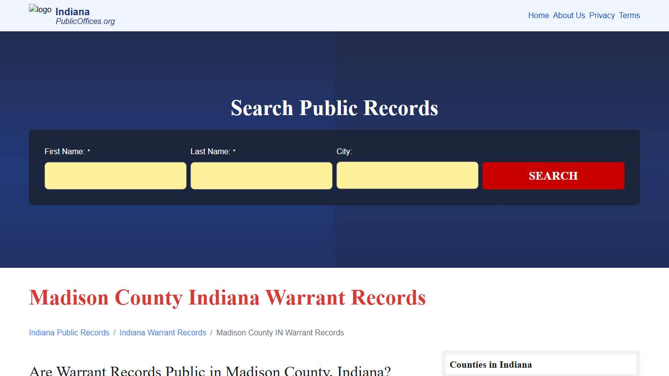 Madison County, IN Warrant Records Search – PublicOffices.org